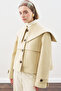 Button-Detail Brown Leather Jacket Sand - 3