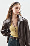 Retro Style Oversized Leather Jacket Bitter Brown - 5
