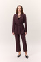 Belted Buttoned Blazer Jacket Burgundy - 6
