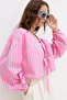 Pink Striped and Lace up Blouse - 6