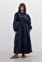 Premium Poplin Dress with Pleats Navy Blue - 4
