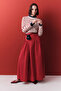 Ruched Gabardine Skirt Red