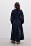 Premium Poplin Dress with Pleats Navy Blue - 8