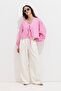 Pink Striped and Lace up Blouse - 3