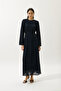 Shiny Long Sleeve Evening Dress Dark Blue