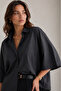Anthracite Bat Sleeve Double Cuffed Modal Oversize Shirt