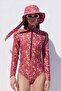Surf Swimsuit - Red Shell, Patterned and Zippered - 7