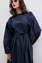 Premium Poplin Dress with Pleats Navy Blue - 7