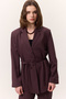 Belted Buttoned Blazer Jacket Burgundy - 3