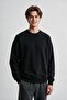 Men's Black Crew Neck 3-Thread Fleece Sweatshirt