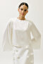 Satin Wide Sleeve Bluz Ecru - 3