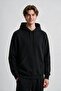 Men's Black Hooded Sweatshirt with Side Pockets and 3-Thread Fleece Inside - 2