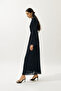 Shiny Long Sleeve Evening Dress Dark Blue - 4
