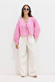 Pink Striped and Lace up Blouse - 2