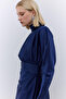 Satin Shoulder Drapeled Evening Dress Navy Blue - 2