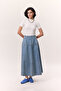 Wide Gather Denim Skirt Blue - 5