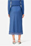 Women's Blue Lace Detailed A-Form Midi Skirt - 5