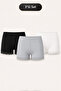 Women's 3-Pack Lace Trim Long Ribbed Boxer Shorts - Cotton Stretch Rib Underwear Set (Black, Grey, White) 2XL