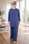 Cuff Sleeves Crewneck g Pocketed Cut Bluz Elastic Waist Pocketed g Pocketed Cut Pants Tencel Suit - 8