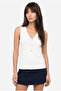 Women's Ecru Fitted V-Neck Sleeveless T-Shirt