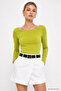 Women's Pistachio Green Boat Neck Long Sleeve Blouse - 2