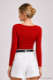 Women's Red Boat Neck Long Sleeve Blouse - 4