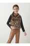 Girl's Leopard Model Plush Vest Black Velvet Lycra Leggings Waist Bag Set of 4 - 4