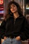 Black Plush Zipper Collar Sweatshirt Mg1413