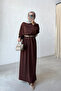 Balloon Sleeve Mercerized Hijab Dress - Brown - 2