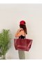 Women's Burgundy Large Size Faux Leather Shoulder Bag Tote Shopper Bag – Daily Use - 4