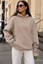 Beige Hooded Oversized Sweatshirt with Pockets Mg2206