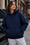 Navy Blue Hooded Oversized Sweatshirt with Pockets Mg2206