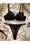 Lace Piece Supported Push up Bra Panty Set Black Underwear Set