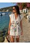 Women's Bodrum Pattern Viscose Beach Dress Cotton Pareo Hooded Beachwear Vest Summer - 4