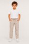 Boy's Beige Jogger Pants, Linen Look, Elastic Waist with Laces, Comfortable Fit with Pockets - 2
