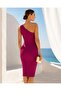 Dark Fuchsia One-Shoulder Ribbed Midi Dress Tr0264 - 4