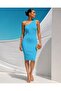 Turquoise One-Shoulder Ribbed Midi Dress Tr0264