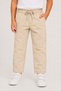 Boy's Beige Jogger Pants, Linen Look, Elastic Waist with Laces, Comfortable Fit with Pockets - 4