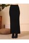 Women's Black Ribbed Medium Thick Knitted Slim Fit Double Slit Long Casual Pencil Skirt - 7