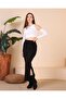 Women's Black Ribbed Medium Thick Knitted Slim Fit Double Slit Long Casual Pencil Skirt - 6