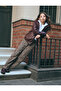 Barrel Jean Trousers Leopard Patterned Loose Fit Cotton with Pockets