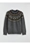 Xside Anthracite Crew Neck Patterned Men's Knitwear Sweater - 5