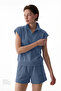 Blue Half-Zip Short Sleeve Cotton Sweatshirt - 2