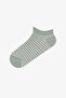 Green and White Ribbed Line Striped Cotton Jacquard 5 Pairs Booties Socks - 2