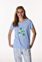 Blue Sardines Food Patterned Short Sleeve Pants Pajama Set - 2