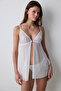 Off-White Front Opening Floral Accessory Babydoll Without Underwire - 2