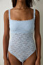Light Blue Square Neckline Removable Underwire Covered Bodysuit - 4