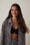 Gray Kuromi Printed Long Sleeve Cotton Oversized Shirt Pajama Set - 3