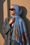 Watercolor Flower Pattern Blue Soft Cotton Shawl - 2