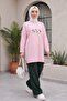 Daisy Embroidered Round Neck Combed Cotton Tunic - Pink - 4